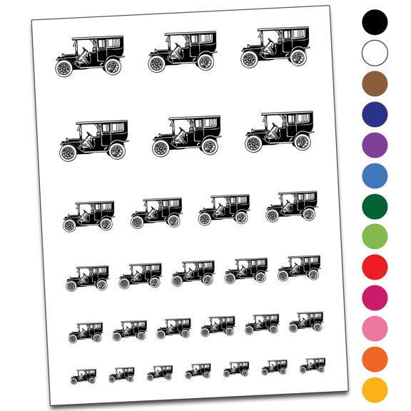 Vintage Old Timey Car Vehicle Water Resistant Temporary Tattoo Set Fake Body Art Collection - Light Blue