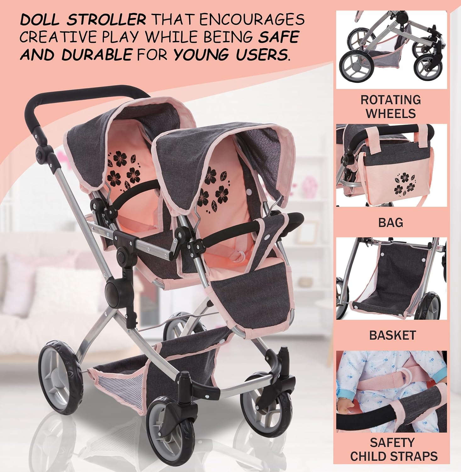 Double Stroller Big Dolls Pram Little Bitty Baby Double Stroller Set American  Girl