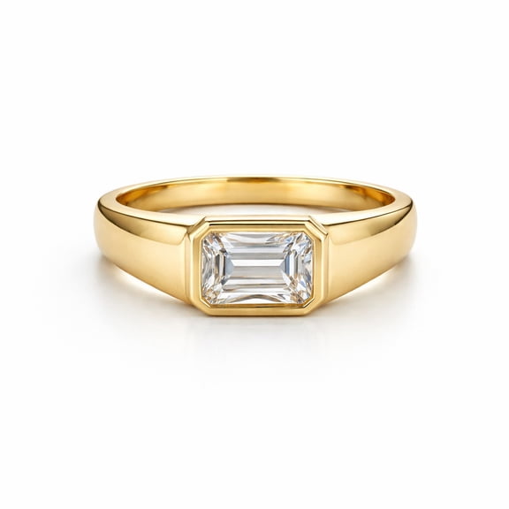 Octagon Cut Moissanite Ring, Solitaire Moissanite Engagement Ring, Minimalist Ring, Signet Band Ring, April Birthstone Ring, Promise Ring, Handmade Jewelry,