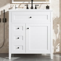 YIYADO Bathroom Storage Cabinet, Vanity with Sink, Modern MDF and Rubberwood Cabinet with 3 Drawers and Adjustable Shelves, White