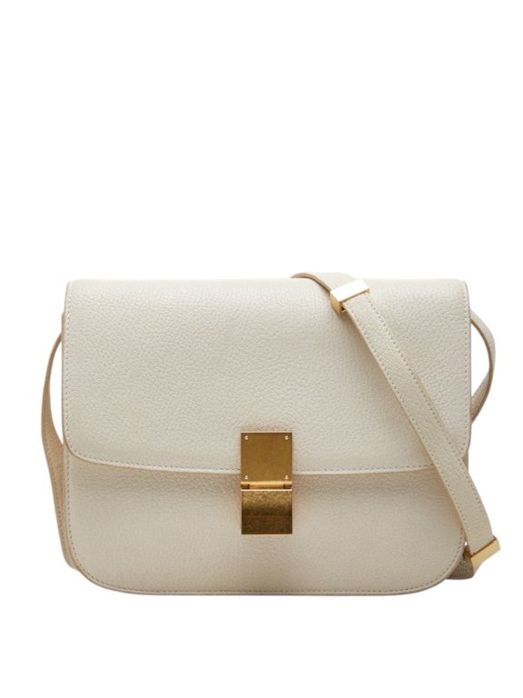 Pre-Owned Celine Classic Box Medium Crossbody Shoulder Bag, White Leather, Women's CELINE
