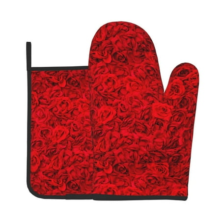 

Bingfone Red Rose Print Oven Mitts Pot Holders Set 2 PCS for Kitchen for Cooking Grilling Baking BBQ Pot Holders Cook Essentials