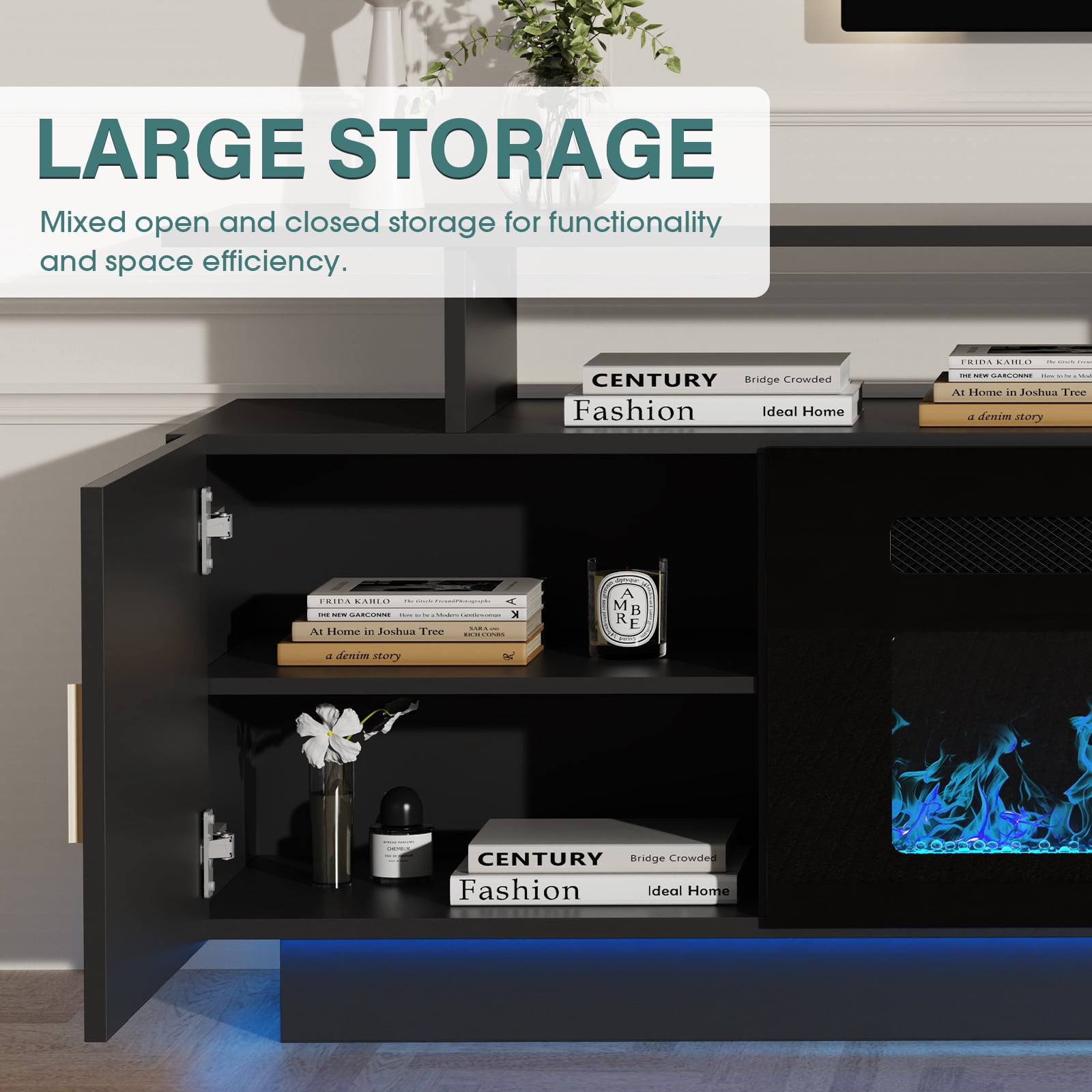 70'' TV Stand with 36'' Electric Fireplace - 23'' High Black Entertainment Center, Changeable LED Light, Power Outlet, Fits 65''+ TVs, Modern Living Room Console (White)