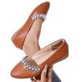 thumbnail image 6 of IEMIEMIEM Womens Rhinestone Ballet Flats Pearl Round Toe Flat Shoes Comfortable Soft Leather Slip On Daily Dress Ballet Flats Light Brown 10 Wide, 6 of 7