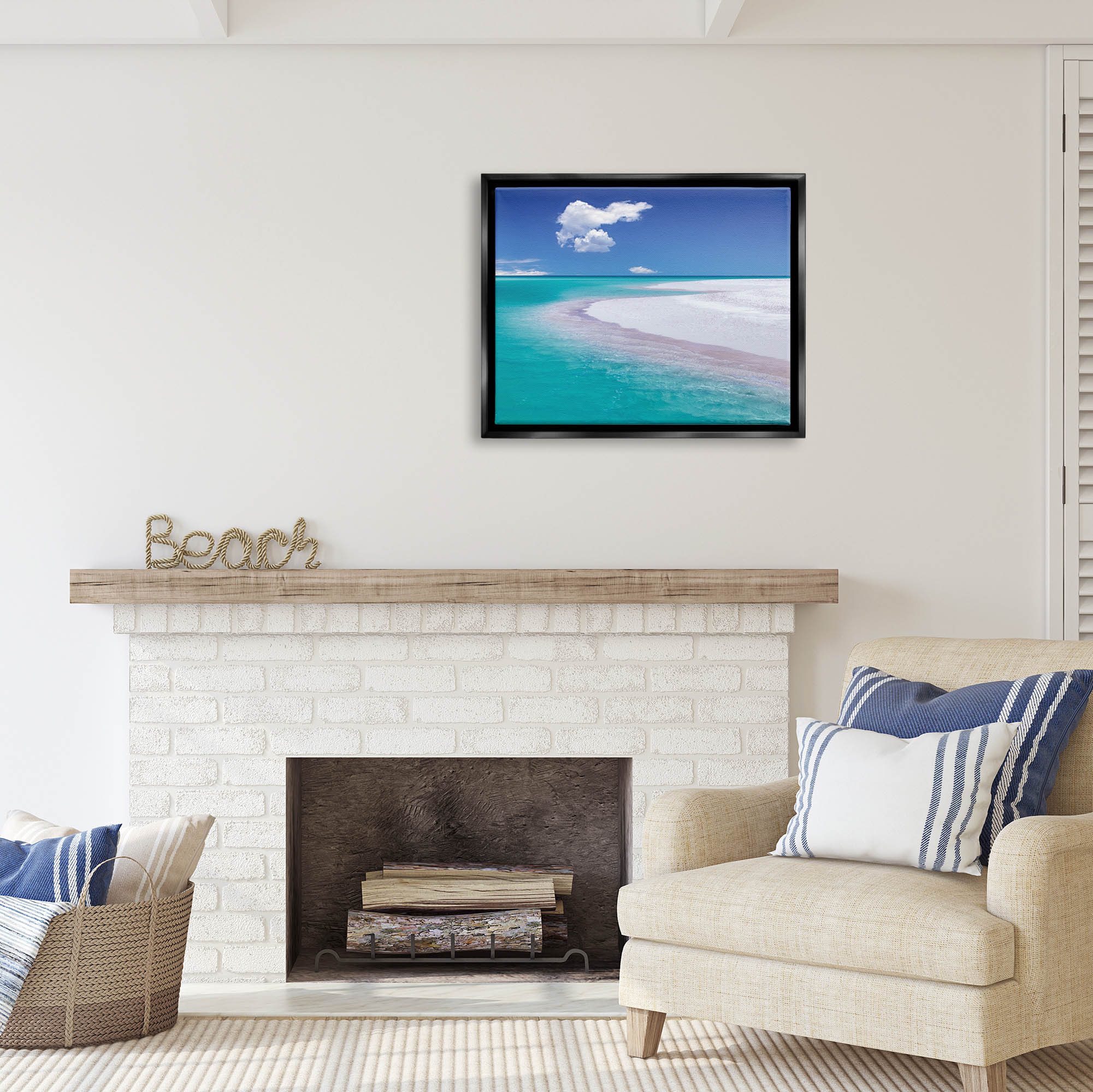 Stupell Industries Tropical Beach Shoreline Coastal Photography Black Floater Framed Art Print Wall Art