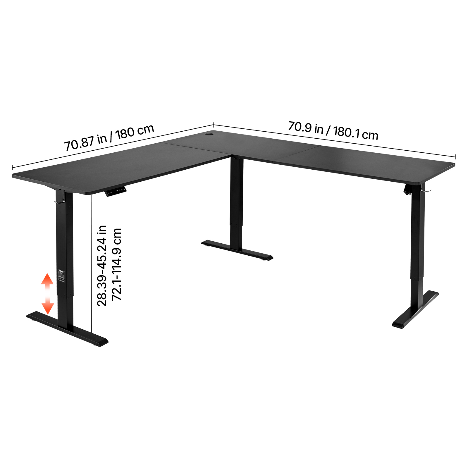 VEVOR L Shaped Desk, Electric Adjustable Height Corner Gaming Desk with Dual Hooks, Heavy Duty Carbon Steel L-Shaped Computer Table with Power Outlets for Home, Office, Study, Easy to Assemble