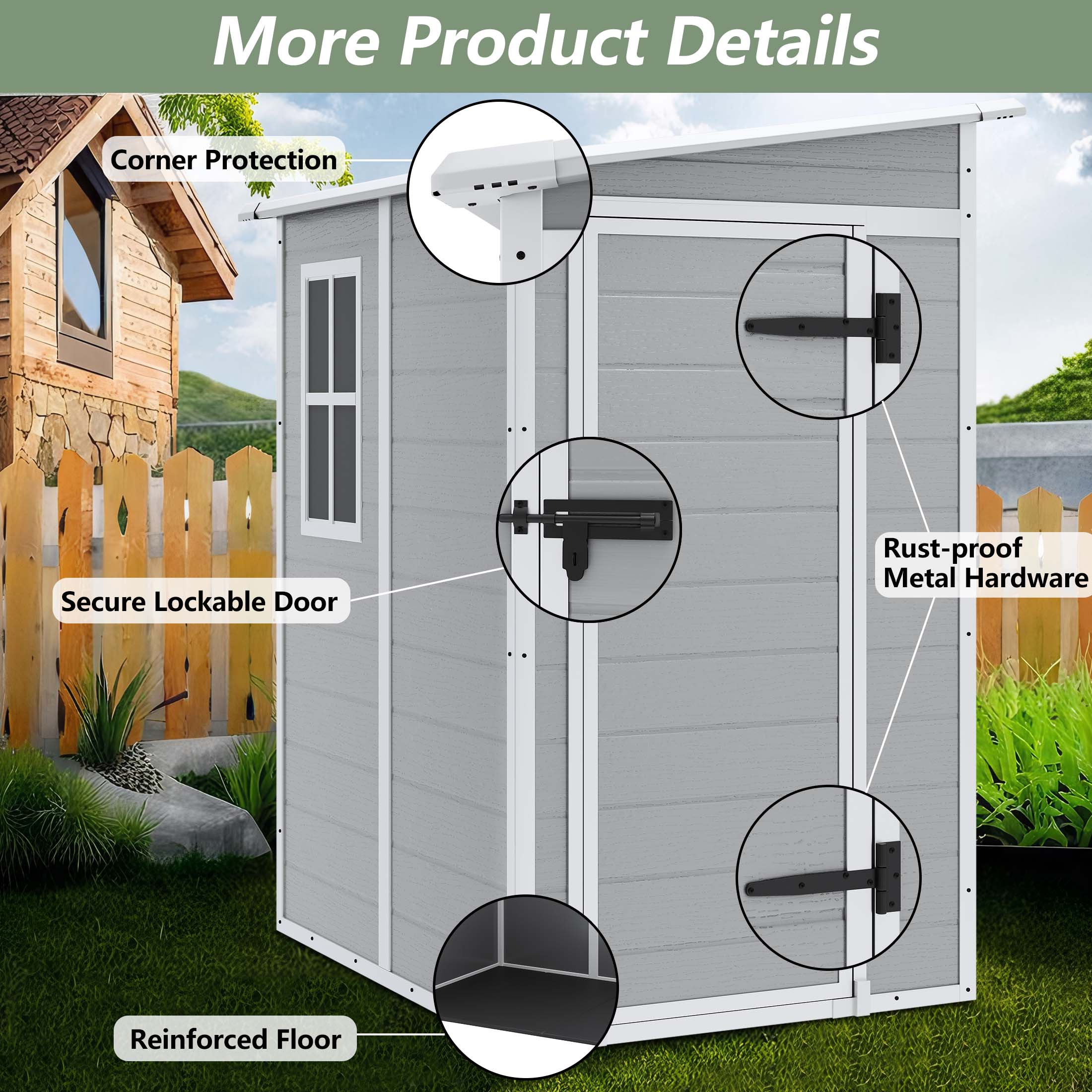 Enyopro 5 x 4FT Outdoor Storage, All-Weather Plastic Resin shed, Utility Tool Large Shed with Dual Lockable Doors for Patio Backyard Lawn, Dark Gray