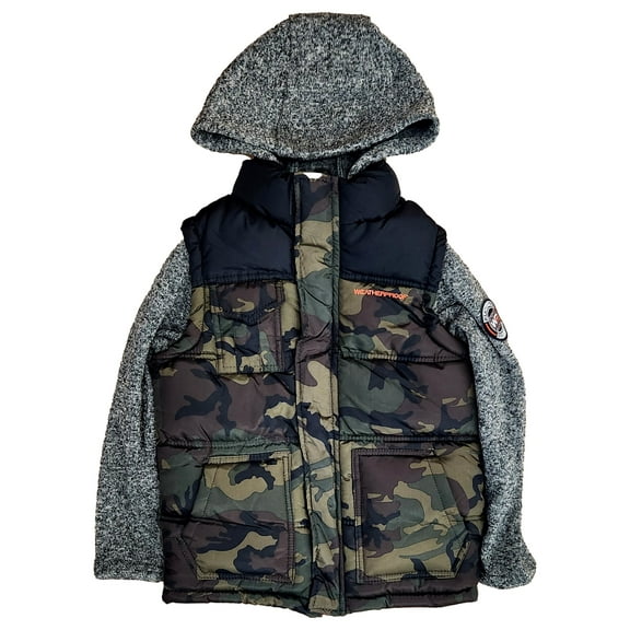 Weatherproof Boys Camo & Gray Jacket Puffer Vest Full Front Zip Coat X-Small 6-7