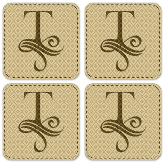 Vinyl Drink Coasters - Set of 4 - Letter "T" Monogram