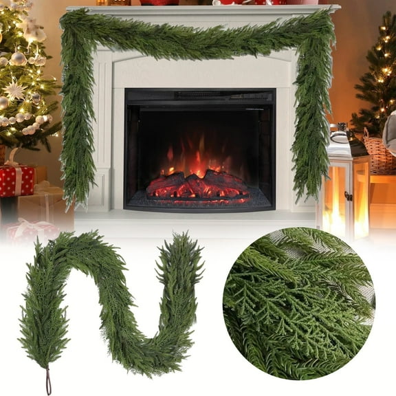 Mixed Norfolk Pine Garland with Evergreen,Cedar Garland Artificial Realistic Greenery Branches for Decoration,Christmas Garland for Mantle,Real Touch,Holiday Christmas Decor(1.5M/4.92FT)