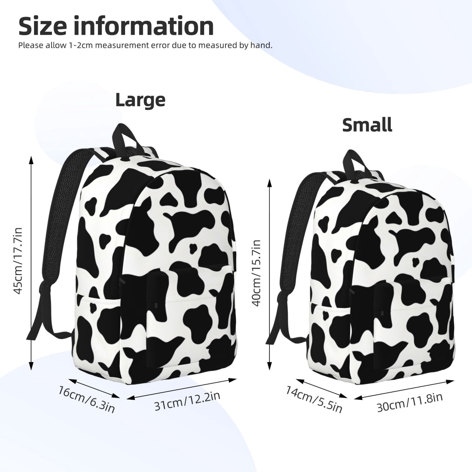 Casual Canvas Backpack Without Interlayer Large Capacity Stick Bag Design For Outdoor Shopping Office Outdoor Sports Simple Cow Print Pattern, Vector Art Style_4 Medium