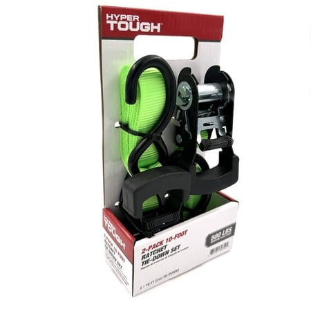 HYPER TOUGH 1”X10’ 500 LBS STANDARD DUTY S-HOOK RATCHET TIE DOWN-2 PACK
