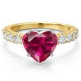 thumbnail image 3 of Gem Stone King 14K Two Tone Gold Red Created Ruby and Lab Grown Diamond Engagement Ring for Women | 4.65 Cttw | Heart Shape 10MM | Gemstone July Birthstone | Size 5, 3 of 6