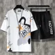 thumbnail image 2 of Conjunto de pantalones cortos para correr para hombre, estampado de alfabeto, jogging, ajuste regular, camiseta para hombre, conjuntos cortos, moda esencial para hombre 2024 XL, 2 of 5