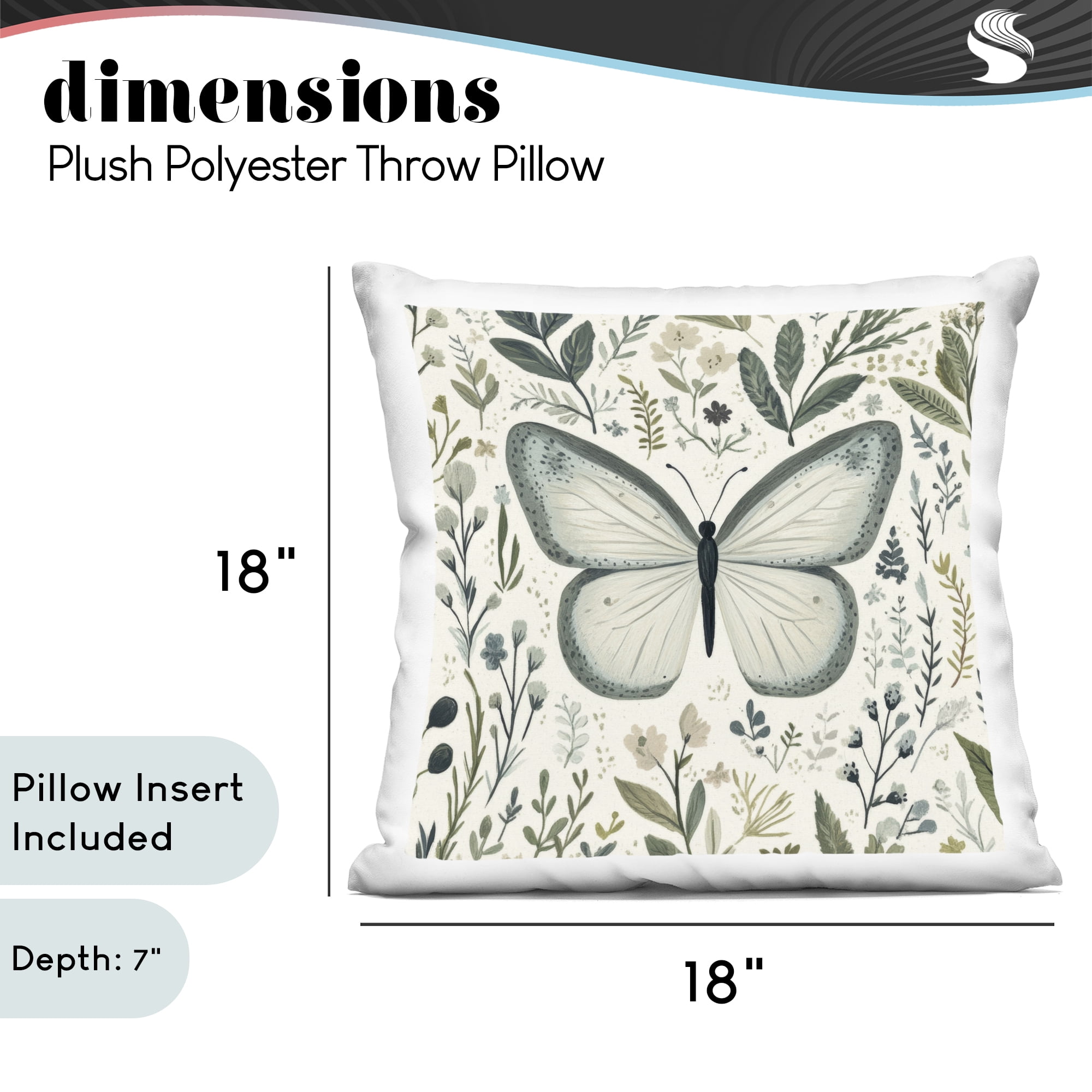 Stupell Industries Dusty Blue Butterfly Botanicals Decorative Printed Throw Pillow, design by Petal Prints Design, 18 x 7 x 18