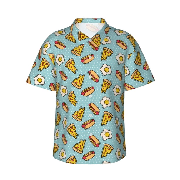Balery Hot Dog Pizza Camisas hawaianas de manga corta para hombre, camisas playeras de corte holgado, camisas de vacaciones con botones,Large