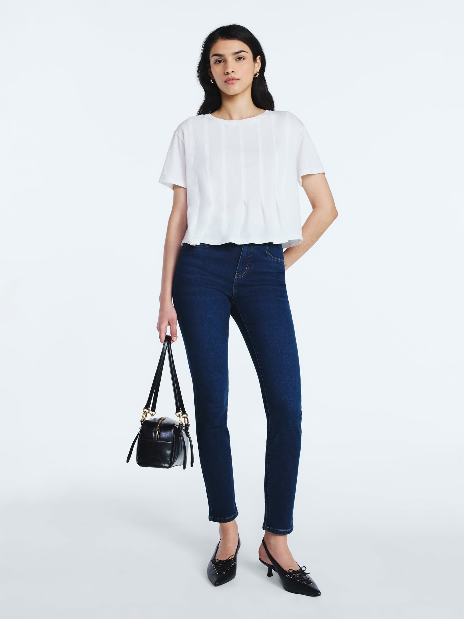 Scoop Women’s and Women's Plus Pleated Cropped Cotton Tee, Sizes XS-4X