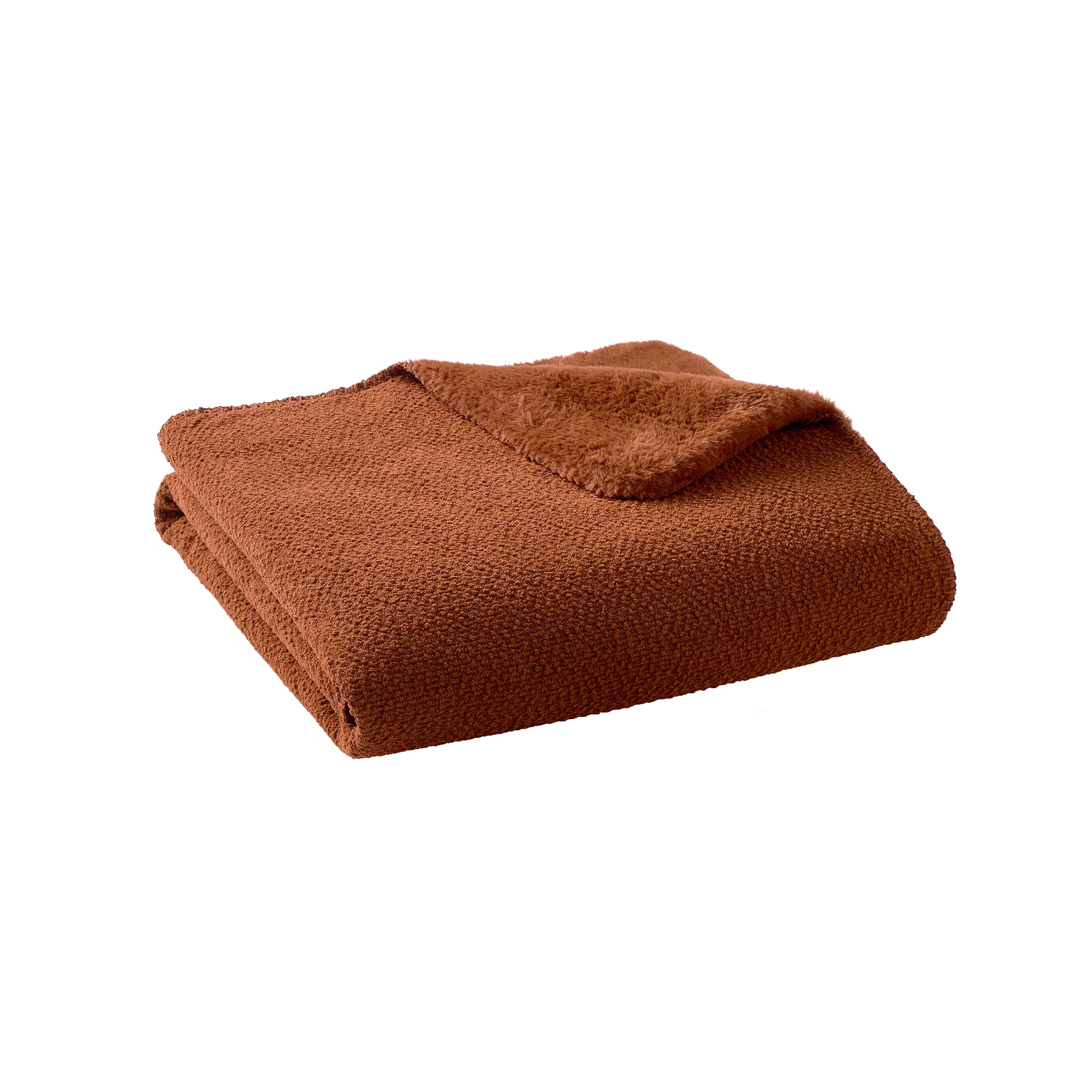 Better Homes & Gardens Gingerbread Cookie Boucle Reverse to Faux Fur Oversized Throw, 50 in x 72 in