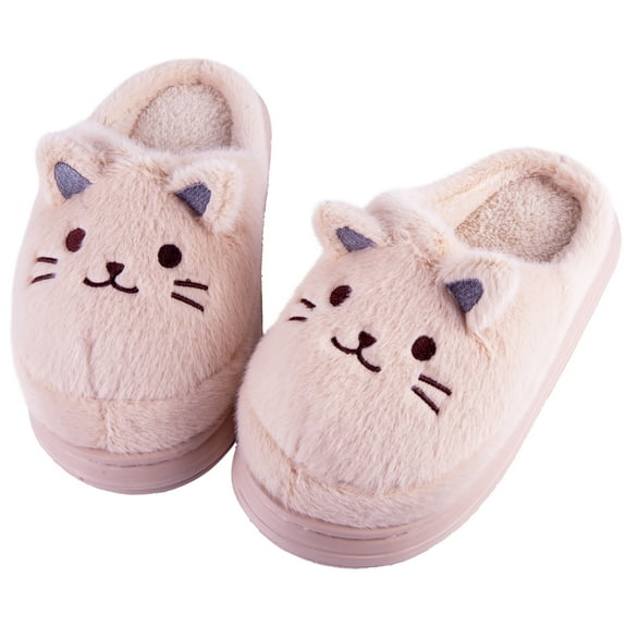 Cute Cat Slippers for Women, Fuzzy Fluffy Faux Fur Animal House Slides for Indoor and Outdoor Shoes
