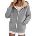 thumbnail image 2 of larppty Women's Winter Sherpa-Lined Warm Casual Solid Long Sleeve Zipper Hooded Jacket With Pockets（Grey，XXXL）, 2 of 6