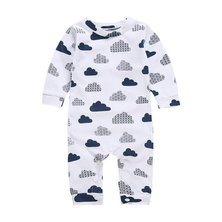 

ZRBYWB Baby Cloud Print Long Sleeve Round Neck White Fashion Casual Romper Baby Clothing
