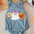 thumbnail image 3 of Pandaie Newborn Infant Baby Corduroy Clothes Outfits Pumpkin Spooky Print Romper Boys Girls Suspenders Jumpsuit for Festival Blue,3-6 Months, 3 of 6