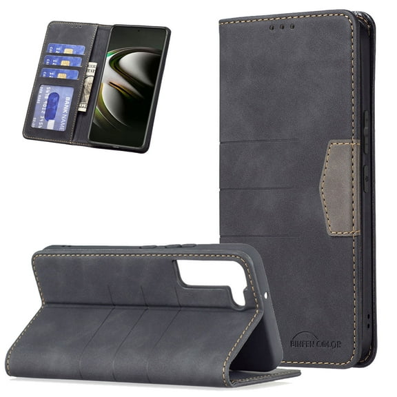 Allytech Case for Galaxy S22 Cover for Samsung Galaxy S22 5G, Flip PU Leather Wallet Magnetic Closure Card Slots Holder Full Protection Foldable Stand Case for Galaxy S22 [6.5 inch], Black