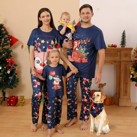 

baozhu Matching Family Sleepwear Sets Christmas Pajamas with Cute Elk and Heart Print Sleeve Tee and Bottom Loungewear