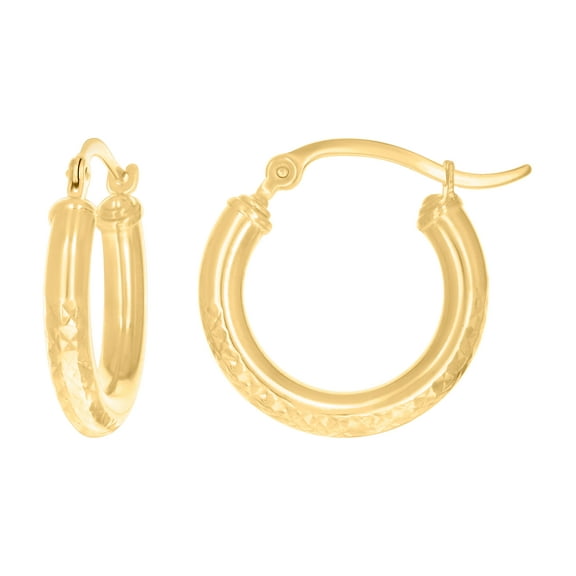 14K Yellow Gold Womens Round Tube Diamond-cut Patterned Fancy Hoop Earrings 3mm-19