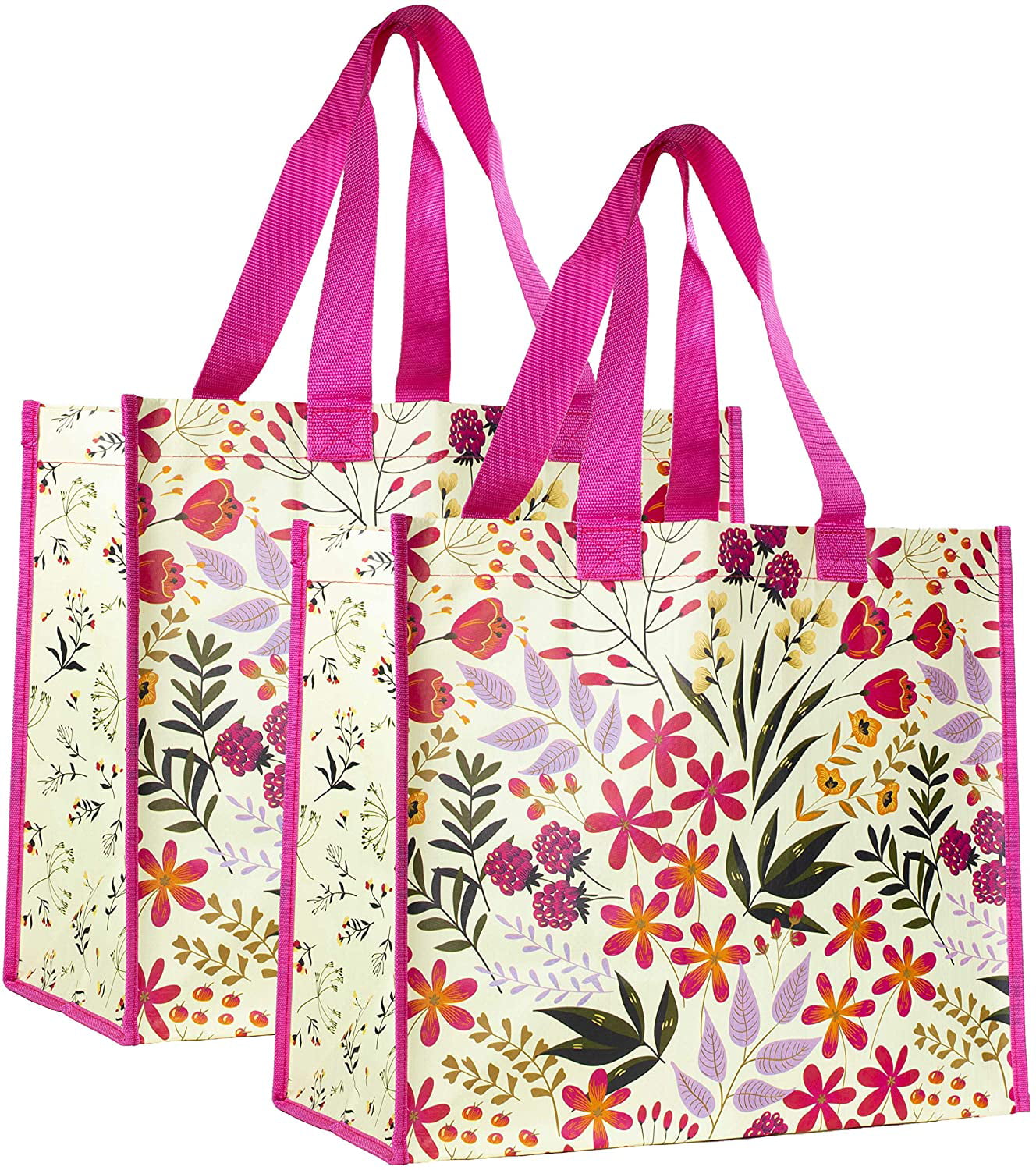 Steel Mill & Co. Oversize Reusable Tote Bag Set of 2, Heavy Duty Eco Market  Shopping Bag with Durable Shoulder Straps, Wildflowers 