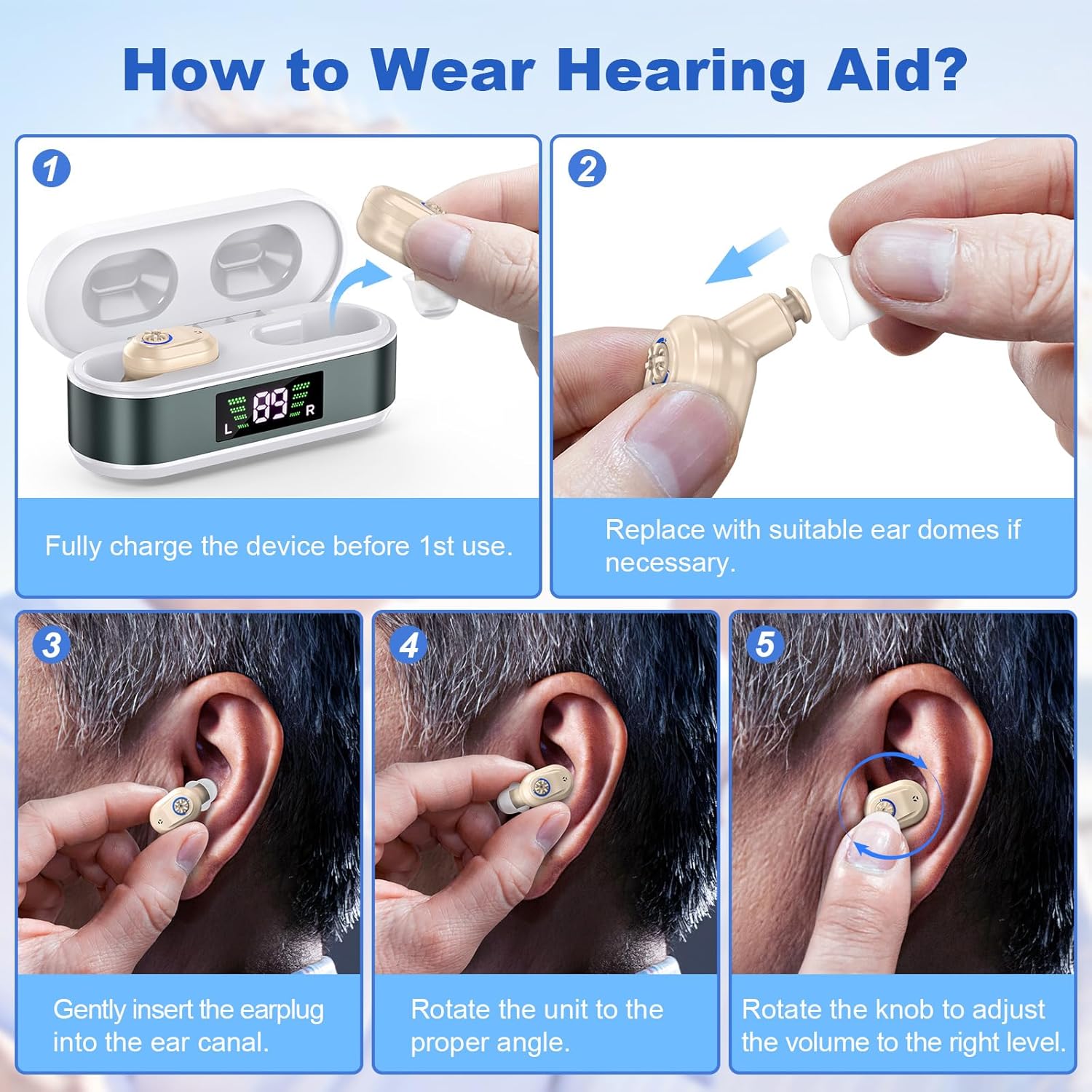 SUWU Hearing Aids for Seniors with digital Displays,Wireless Hearing Aids with Adjustable Volume,Invisible Hearing Amplifier with Noise Reduction with Large Capacity Battery Charging Case