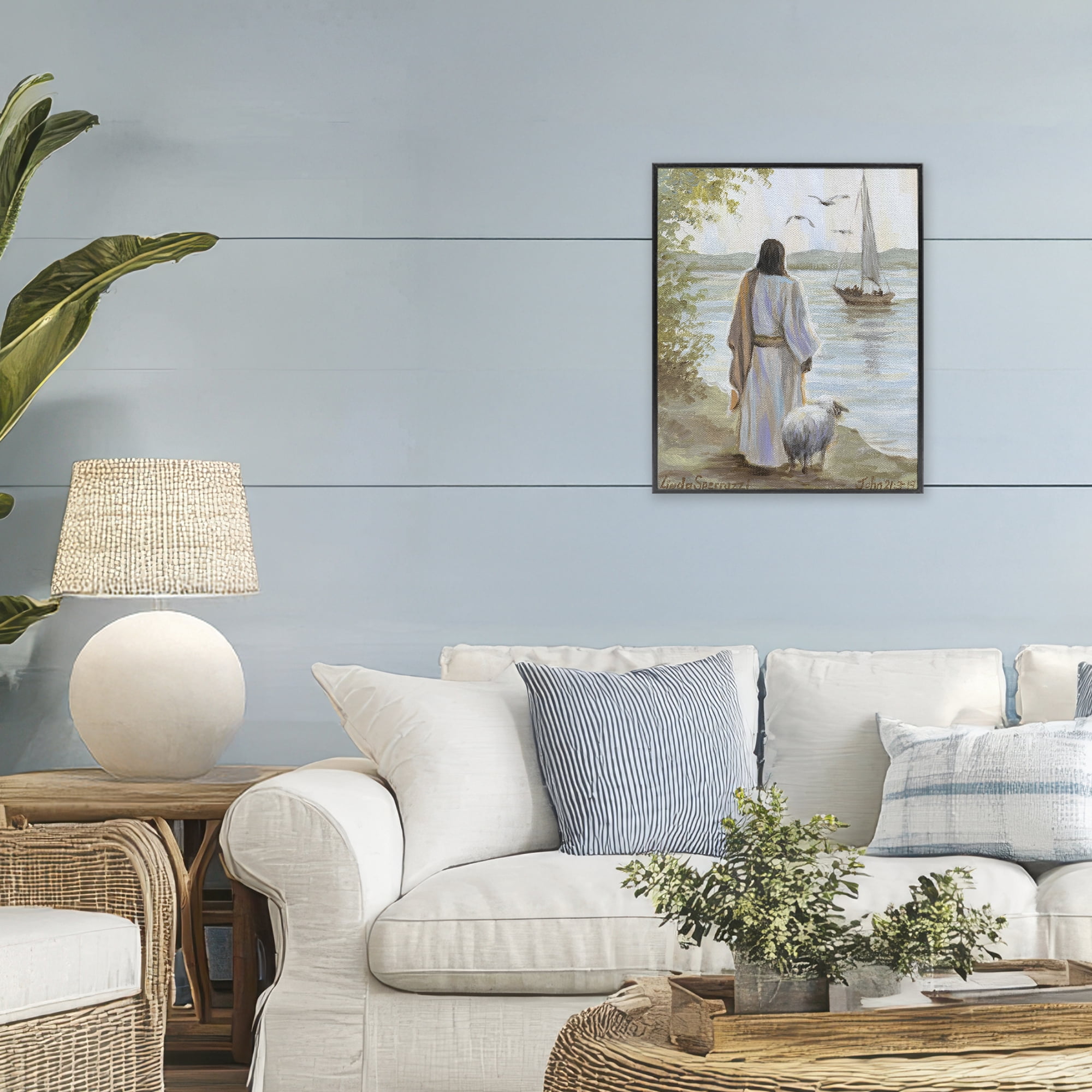 Stupell Industries Jesus Waiting Ashore Black Framed Giclee Art, design by Linda Sperruzzi