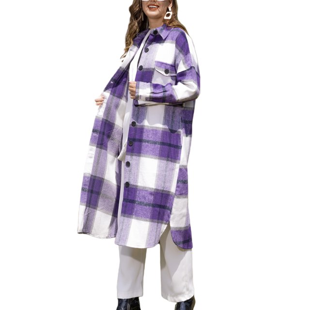 ZAXARRA Women Coat Slit ?Plaid Printing Button-down Overcoat
