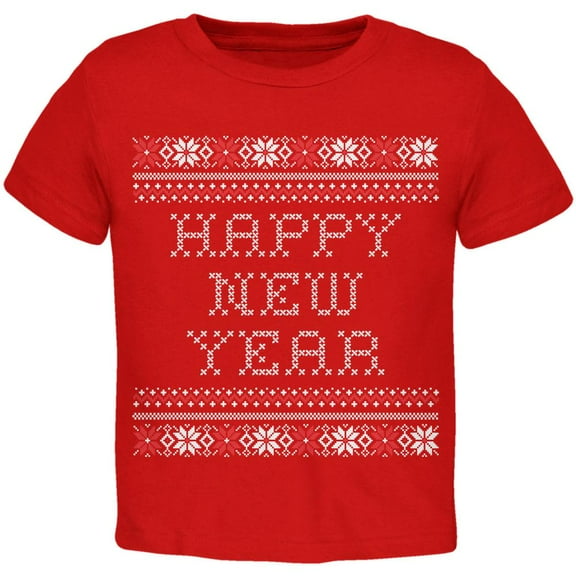 Happy New Year Ugly Christmas Sweater Red Toddler T-Shirt - 2T