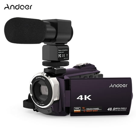 Andoer 4K 1080P 48MP WiFi Digital Video Camera Camcorder Recorder with External Microphone Novatek 96660 Chip 3inch Capacitive Touchscreen IR Infrared Night Sight 16X Digital