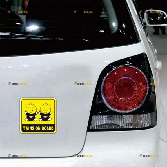 Twins on Board in Car Yellow Cute Babies Car Magnet Magnetic Sticker Decal - 2 Pack Reflective 6" - for Auto Truck Van Reusable Waterproof