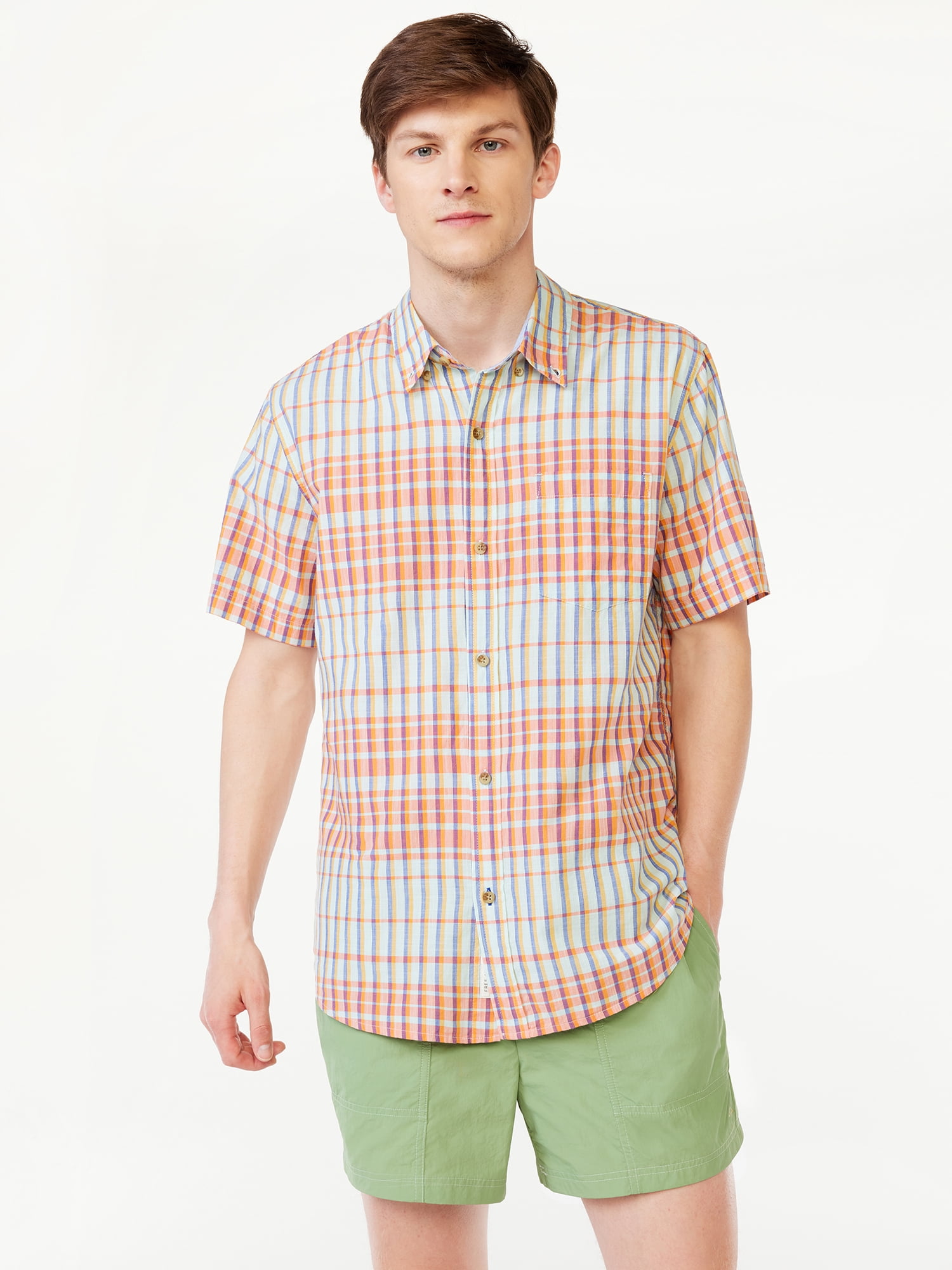 Free Assembly Men's Madras Shirt with Short Sleeves