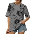 thumbnail image 2 of Uootdi Women's Tees Round Neck Short Sleeve Tie Dye Print Solid Casual Tops Daily Wear Style Soft Stretchy Loose Fit Shirts Gift, 2 of 9