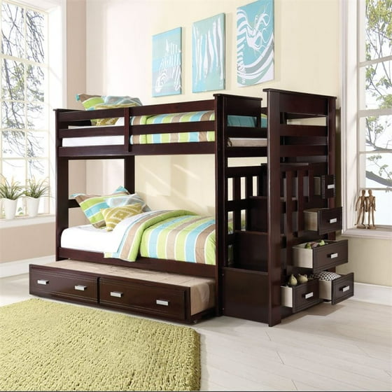 Bowery Hill Twin Over Bunk Bed With Trundle In Espresso Bowery Hill Twin Over Bunk Bed With Trundle In Espresso Com