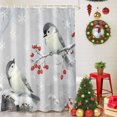 thumbnail image 5 of Small Stall Shower Curtain 36x72 Inch Narrow Half Size Christmas Birds Bath Curtains Bathroom Decor, Berry Branches Snowflake Xmas Grey Waterproof Fabric Shower Curtain Set with Hooks 36 Inch, 5 of 8