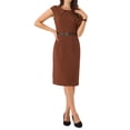 thumbnail image 2 of Vestido elegante de mujer Inspire Chic con mangas cortas, ceñido a la cintura, ideal para el trabajo, color marrón, talla S, 2 of 6