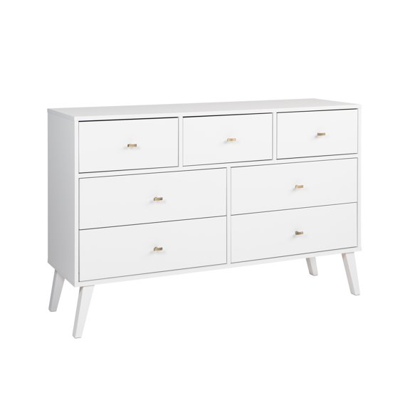 Prepac Milo Mid Century Modern 7-Drawer Dresser, White