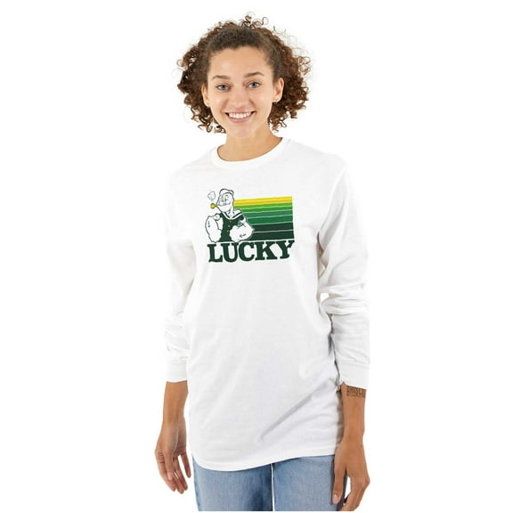 Popeye The Sailor Man Lucky St Paddys Long Sleeve TShirt Men Women Brisco Brands M
