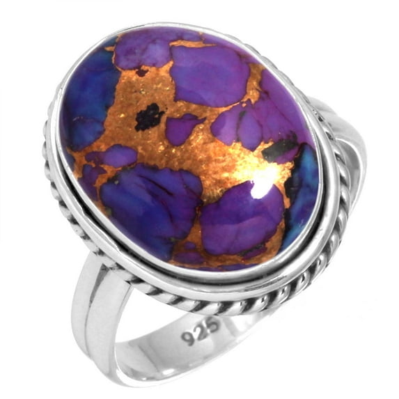 925 Sterling Silver Ring For Women - Girls Copper Purple Turquoise Gemstone Silver Ring Size 7 Elegant Silver Ring Size 7 Valentine's Day Gift For Women 925 Silver Gemstone Jewelry