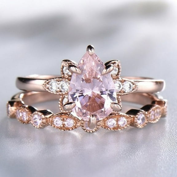 New Attractive Rose Gold Color Heart Round Flower Pink Stone Rings for Women Wedding Party Jewelry Rings
