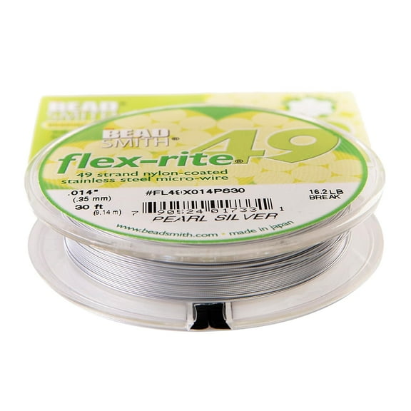 The Beadsmith Flex-Rite Beading Wire, 49 Strand .014" Thick, 30 Foot Spool, Pearl Silver