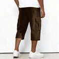 thumbnail image 5 of Dwelliawo Corduroy Mens Capri Pants Casual Elastic Waist 3/4 Pants Multi-Pockets Long Shorts Cargo Outdoor Capri Below Knee Pants Brown M, 5 of 9