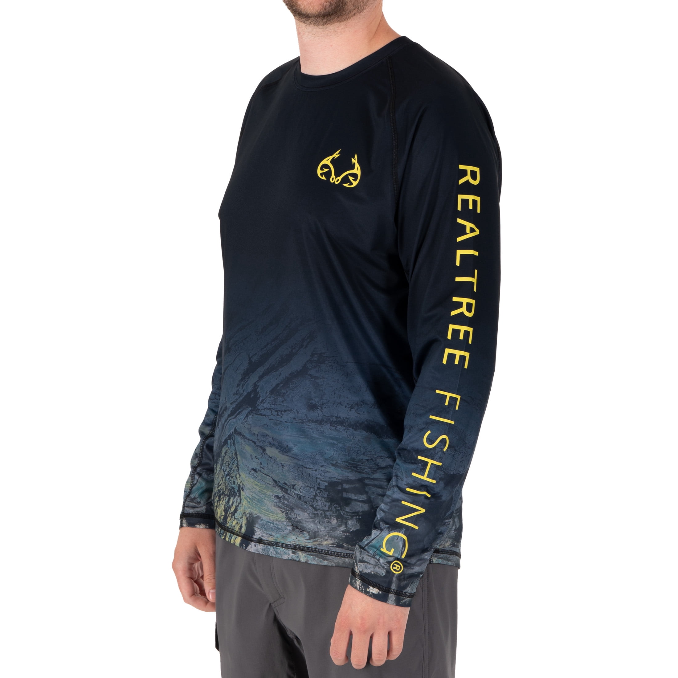 Realtree Men's Long Sleeve Performance Fishing Tee, Deep Ocean, M