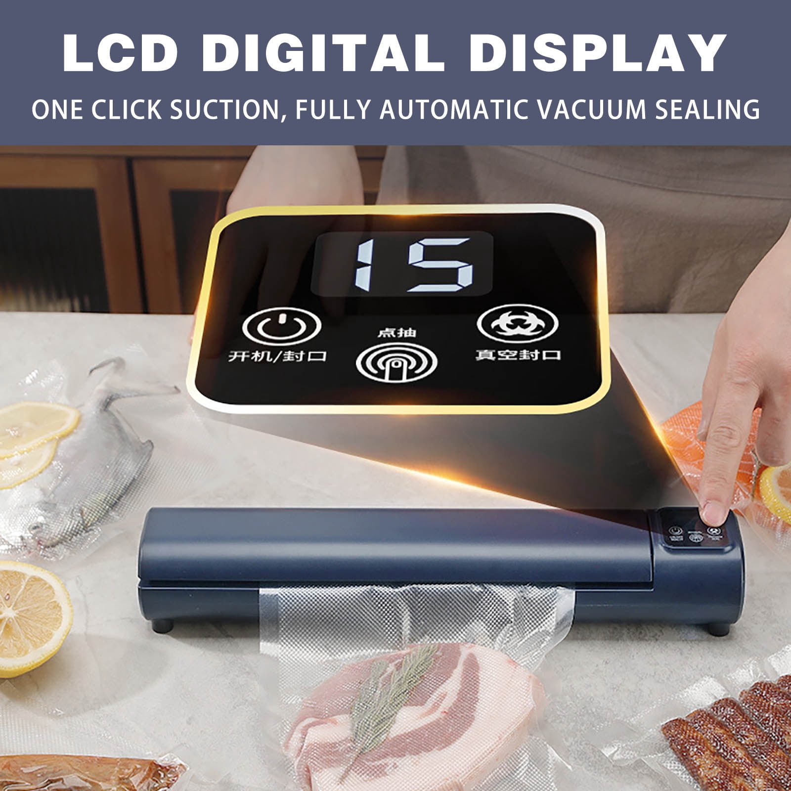 Food Vacuum Sealer Machine Automatic Air Removal Portable Sealing System, ABS, 1500mAh Rechargeable, Dry/Wet Modes, 10 Vacuum Bags Included