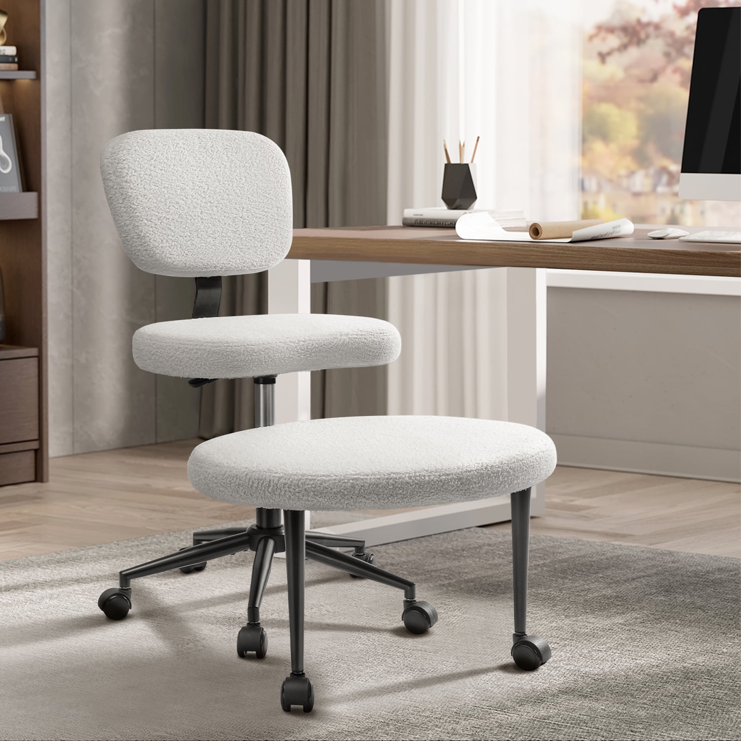Waleaf Ergonomic Cross Legged Office Chair, Boucle ADHD & Meditation Chair for Adult, Lumbar Support Swivel Wide Seat, Yoga & Kneeling chair